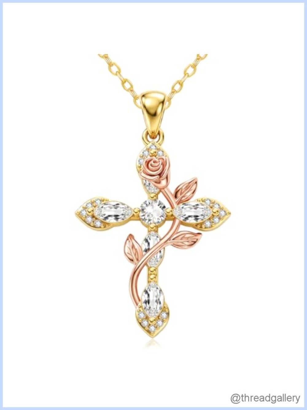 14K Gold Plated Birthstone Cross Rose Pendant Necklace